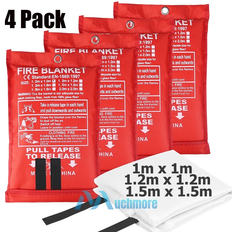 4x Large Fire Blanket Fireproof For Home Kitchen Office Caravan Emergency Safety