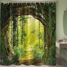Enchanted Forest Shower Curtains for Bathroom Green Tree Nature Spring Summer...