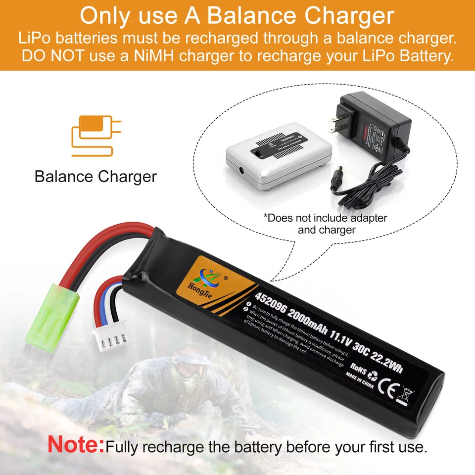 Batería Airsoft Stick 11.1V 2000mAh Batería LiPo 30C con Conector Mini Tamiya Foto 2 de 4