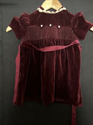 Vintage Little Star Girls Dress Size 2 Burgundy  Ruffles Prairie USA Velvet Lace