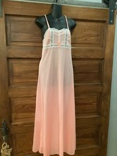 Vintage UnderCover Wear Peach Nylon  Lace Long Nightgown M