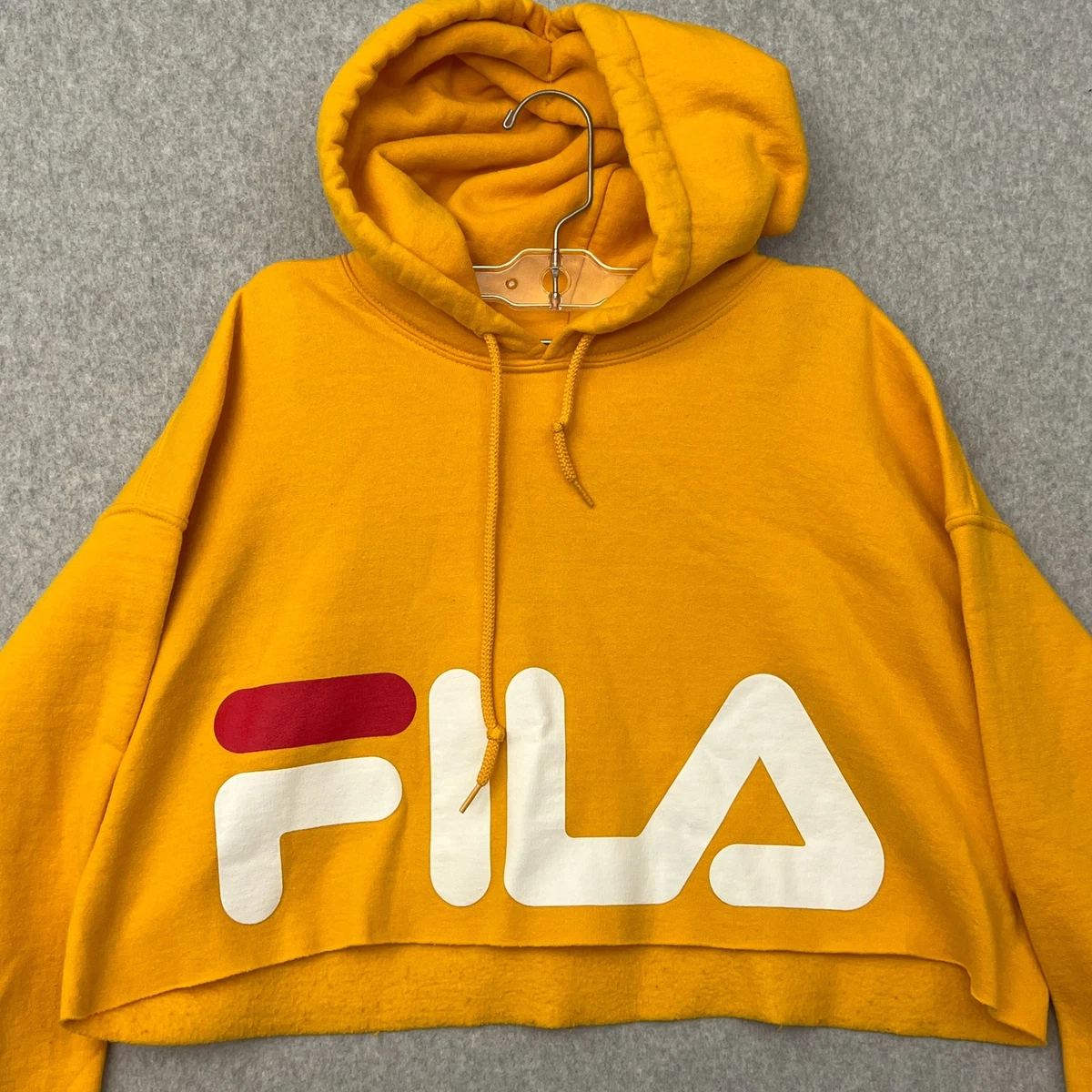 Fila Yellow Long Sleeve Pullover Short Cropped Hoodie Size Large | eBay