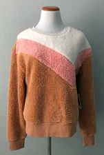 NWT! PONY Color Block Sherpa Pullover Camel, Pink, White - Size M Orig. $48