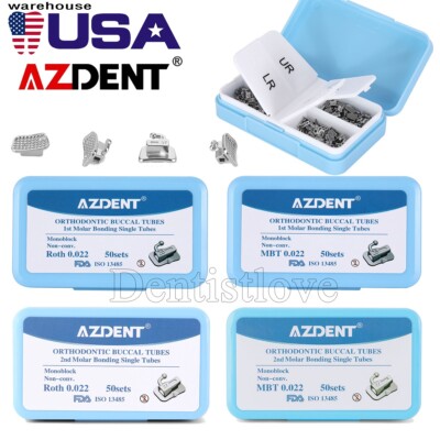 AZDENT Dental Orthodontic Monoblock Buccal Tubes 1st Molar MBT/Roth 0.022
