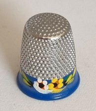 Lovely silver tone enamel flower design thimble