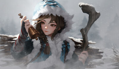 Anime artwork bell dao le trong brunette brown eyes Custom Gaming Mat Desk