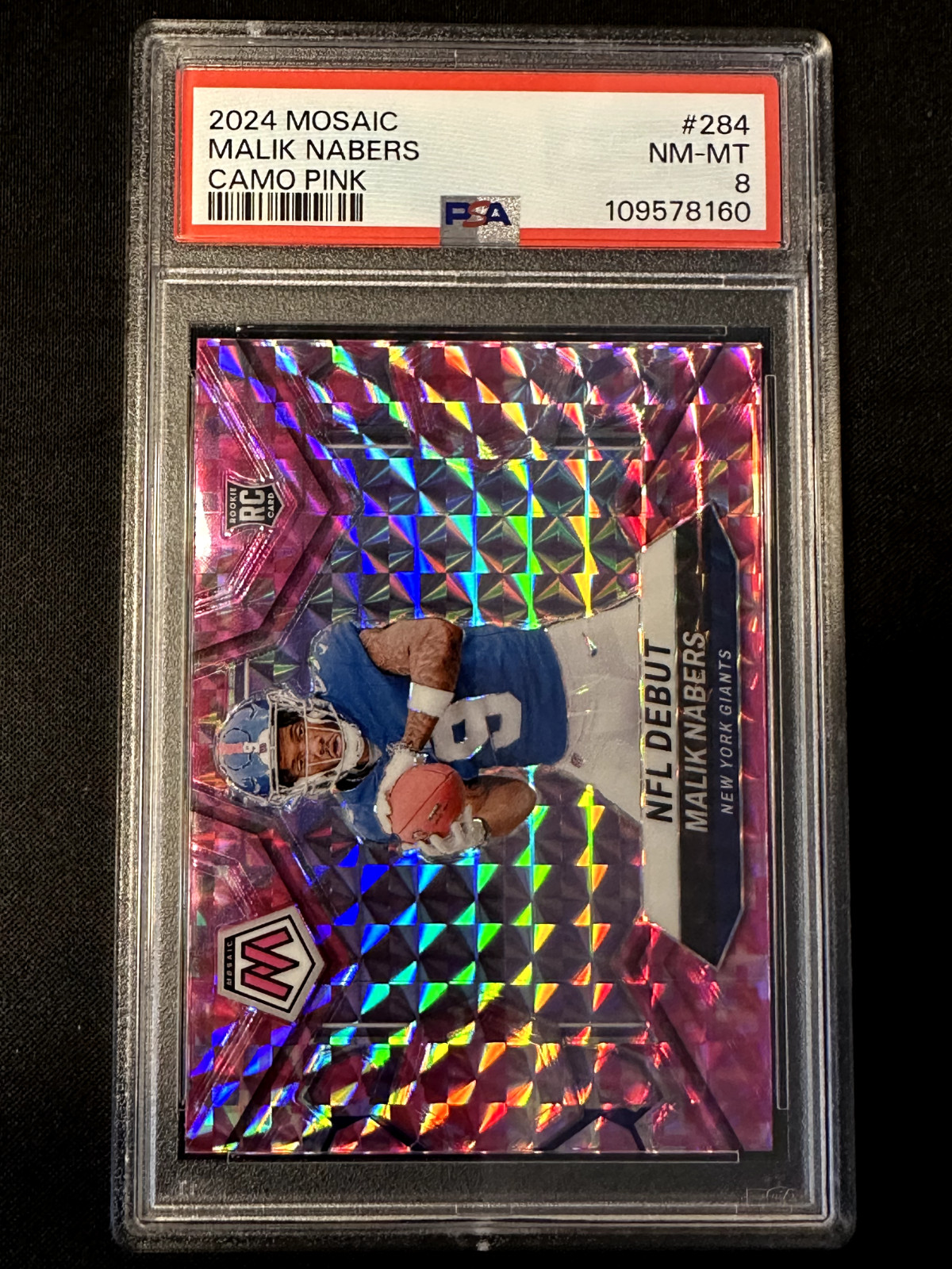 2024 MOSAIC - NFL DEBUT MALIK NABERS RC #284 PINK CAMO ROOKIE PSA 8