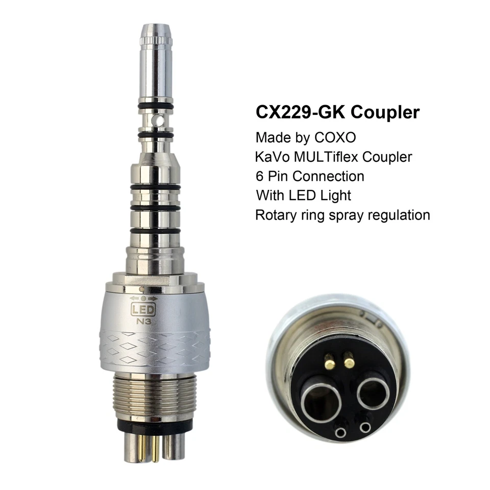 Acoplamiento dental KAVO MULTIflex 6 orificios COXO fibra óptica LED alta velocidad Foto 2 de 4