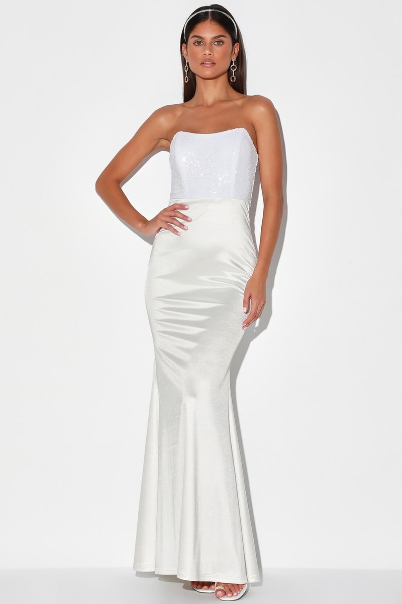 white sequin strapless dress RAPHAEL IN This garment fits true to size Sequin Strapless Mini Dress |