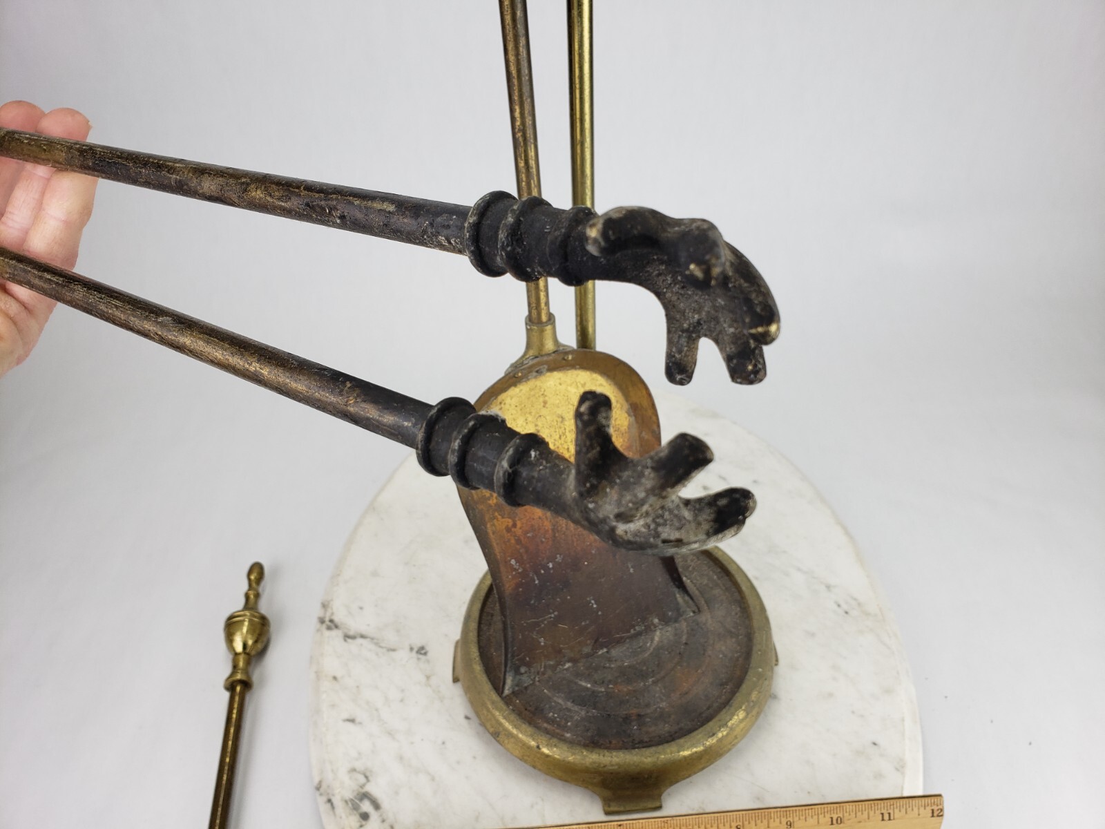 Vintage Brass MCM Fireplace 4 Piece Tool Set Retro Home Metal Heavy