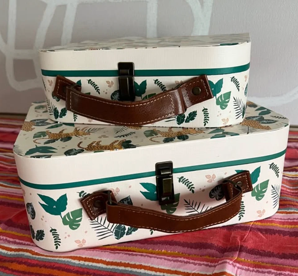 Set of 2 paperboard jungle cat and botanitcal leaf print Decorative Suitcase - Image 3 of 4