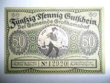 ANTIQUE BANKNOTE 50 PFENNIG MUNICIPALITY GERMANY 1921 FDS