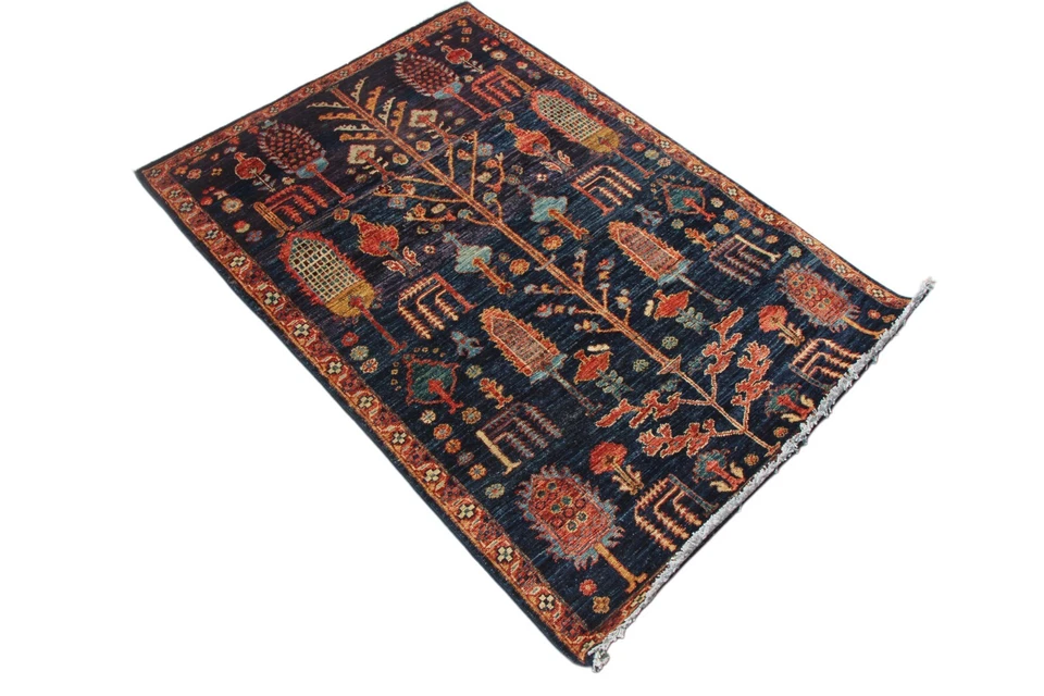 3x5 Ft Dark Blue Oriental Area Rug Afghan Hand Knotted Veg Dye Small Accent Rug - Image 2 of 4