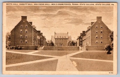 1933 Penn State College Watts Varsity Frear Hall Dorms Postcard D-795