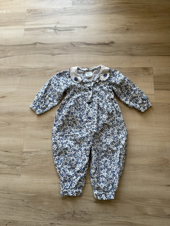 De Colección Oshkosh Baby B'gosh Mameluco Una Pieza Pana Floral Azul Rosa Hecho en EE. UU. 18M Foto 2 de 4