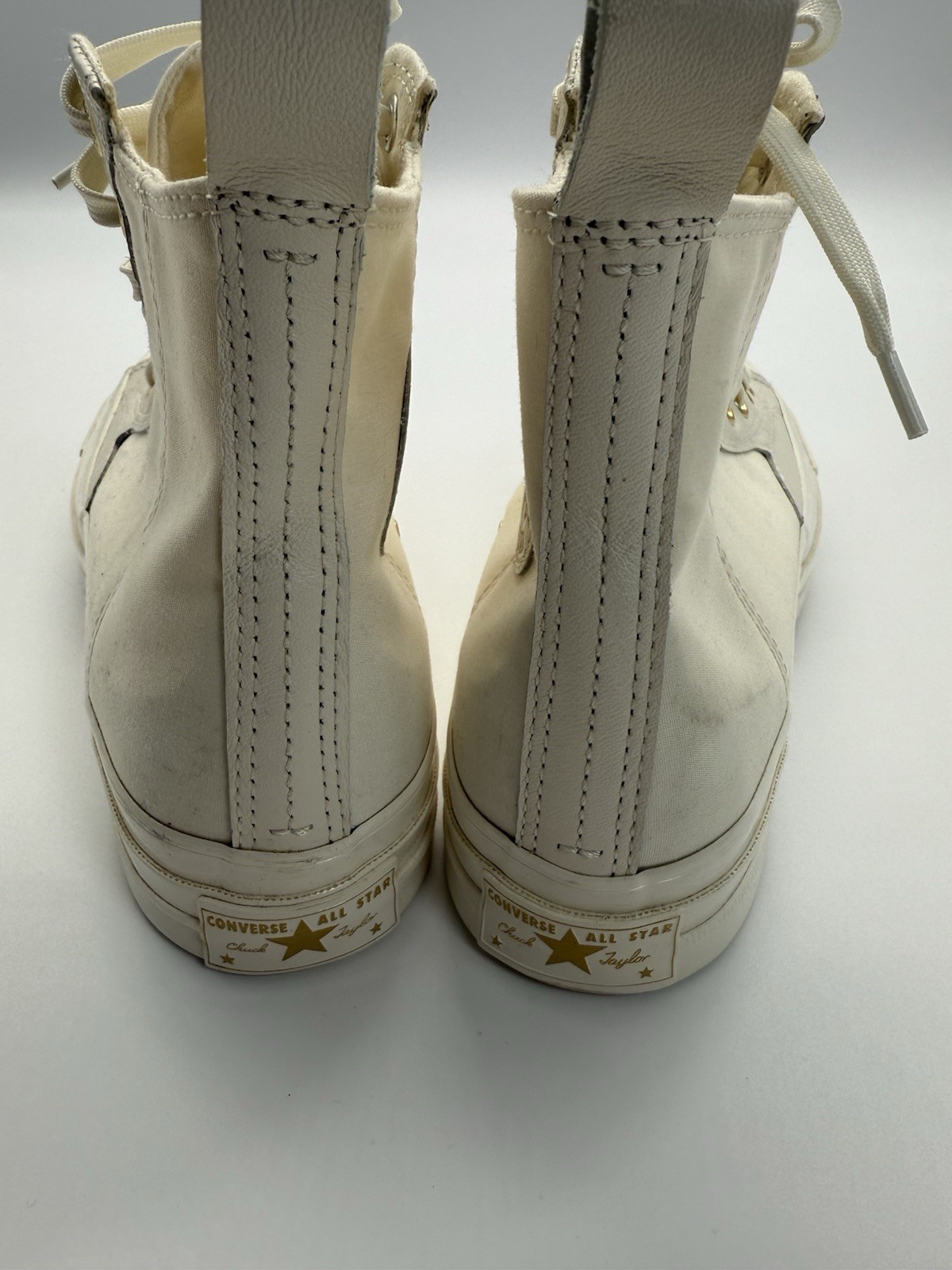 Converse White Gold Leather Trim High top Unisex Men’s 8 Women’s  Size 10 thumbnail 9