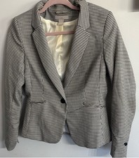 H M Houndstooth Blazer Jacket Black White Size 6 Notch Lapel Lined