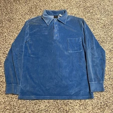 JC Penny Polo Shirt Vintage 70s Velour Mens Large Grunge Disco Velvet Toweling