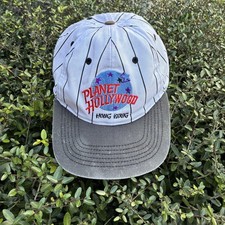 Vintage Planet Hollywood Hong Kong Snapback Hat Cap White Pinstripe One Size 90s