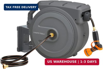Giraffe Tools Retractable Hose Reel 1/2 in x130 FT PRO Metal Bracket Wall Mounte
