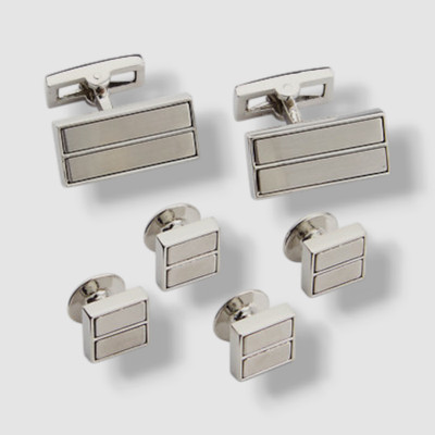 Ryan Seacrest Mens Silver Bar Studs Cufflinks Formal Wedding Dress Cuffs Set