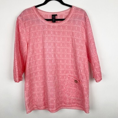 Focus Casual Life Pink Textured Round Neck 3/4 Sleeve Pocket Top Tunic Womens S