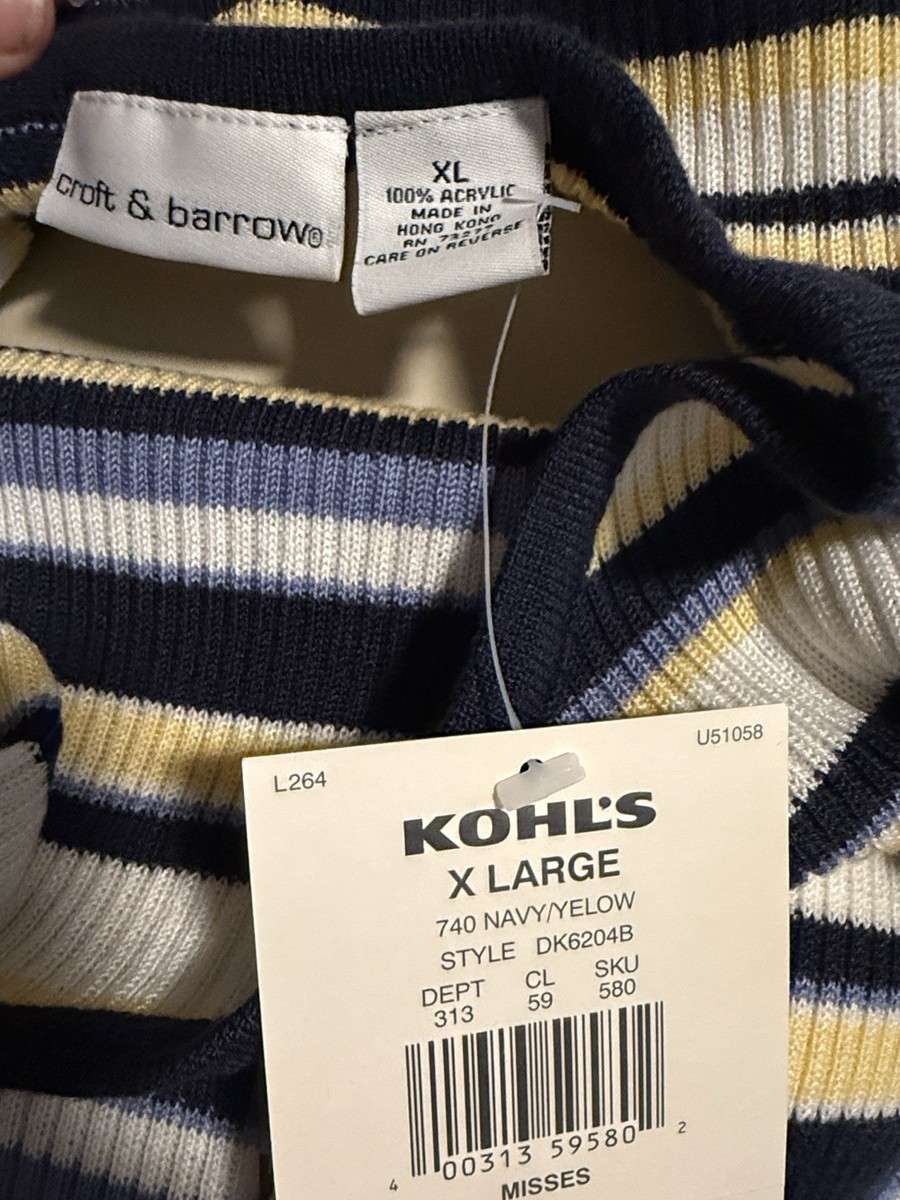 Croft & Barrow Women's Navy, White And Yellow Striped Knit Top XL