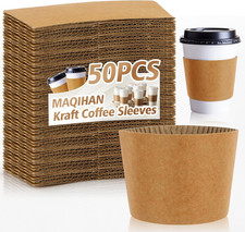 50Pack Disposable Coffee Cup Sleeves for Hot Cold Drinks Fit 12-20Oz Paper Cups