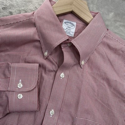 Brooks Brothers Mens Shirt Regent 16.5 2/3 Red Long Sleeve Button Down Check