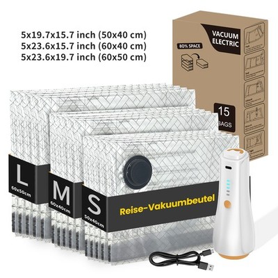 15X Vakuumbeutel für Kleidung mit Kabelloser Vakuumpumpe USB-C Wiederverwendbar