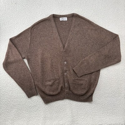 Vtg Jantzen Cardigan Sweater Mens XL Brown Knit Button Up Made in USA Grandpa