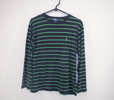 Ralph Lauren Polo Boys Shirt L 16/18 Long Sleeve Pullover Striped Black Green