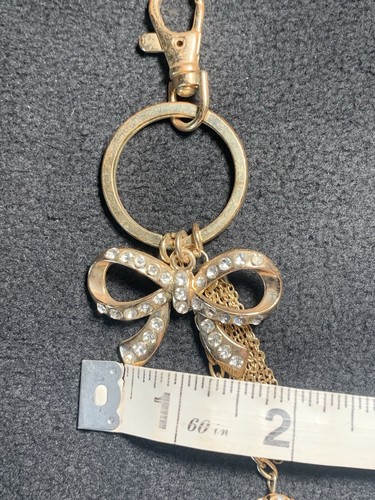 Bow knot Gold Keychain Keyring With White Rhinestones - Picture 8 of 8