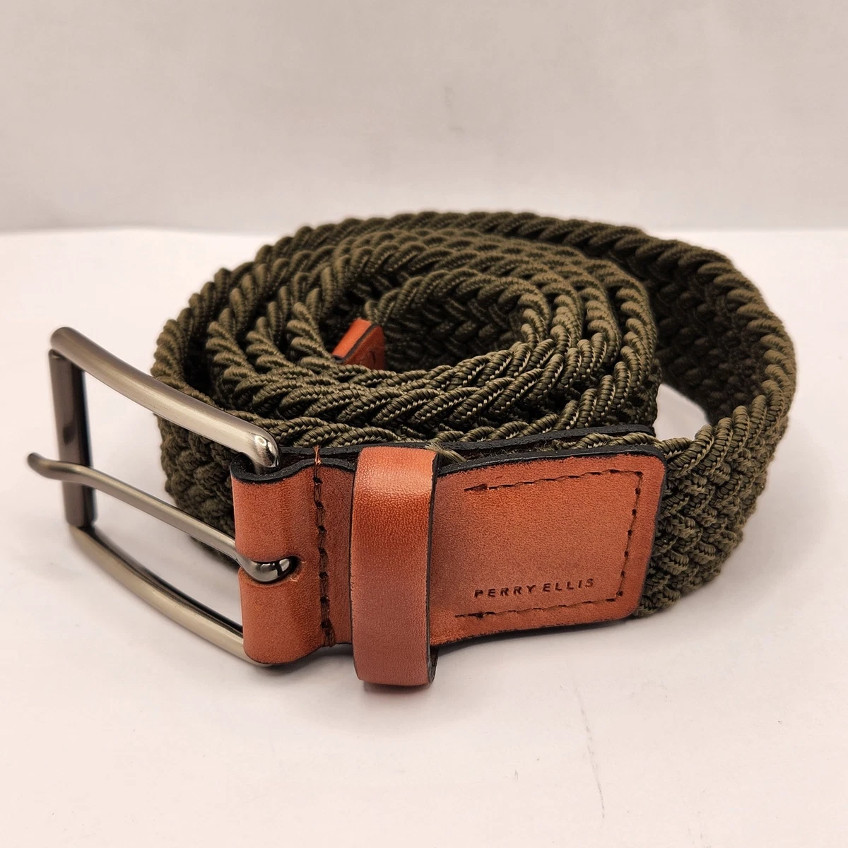 Perry Ellis Vintage Cognac Brown Braided Woven Worn in Leather Wide Belt S / M Perry Ellis Woven Leather Belt - Etsy main image 2