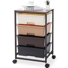 Utility Cart with 4 Drawers,Rolling Storage Cart with Dark Brown