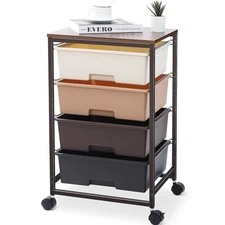 Utility Cart with 4 Drawers,Rolling Storage Cart with Dark Brown