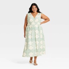 Women V-Neck Midi Dress - A New Day Cream 1X