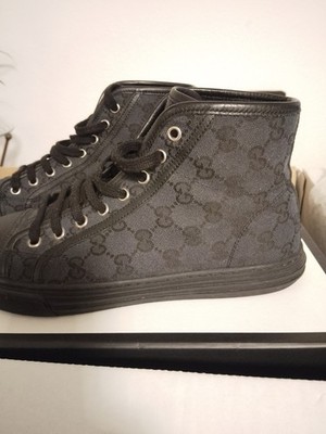 Gucci Sneakers Schuhe High-Top Sneaker Gr.6 Herren Unisex Schwarz Blau Leder 