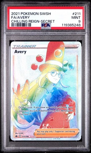 Pokémon Avery (Secret) 211/198 Swsh06 Sword & Shield - Chilling Reign Holo PSA 9