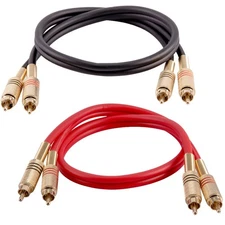 Seismic Audio 2 Pack 2ft RCA Male to Male Audio Cables Black Red Premium Dual...