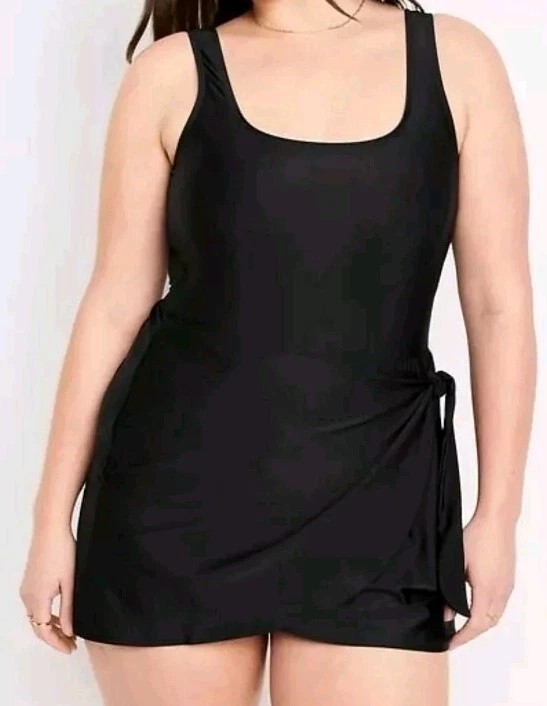 Old Navy Womens XXL Black Swim Dress Wrap-Front Swimsuit Side-Tie ~ New - Image 2 of 3