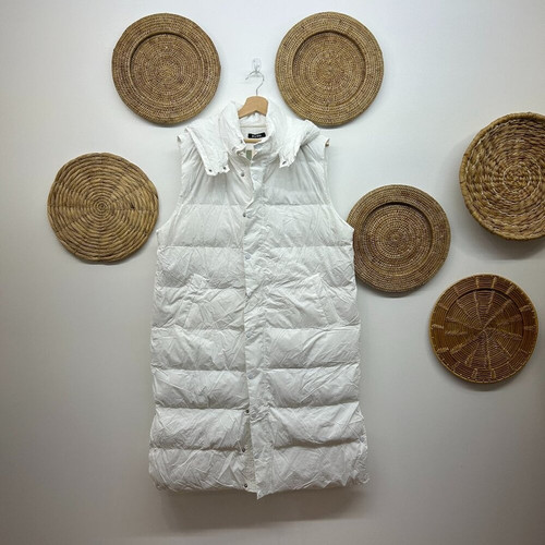 NEW BTFBM White Button Zip Up Neutral Hooded Sleeveless Long Puffer Vest Large