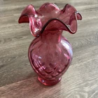 Fenton Country Cranberry Diamond Optic Vase 8.5" tall