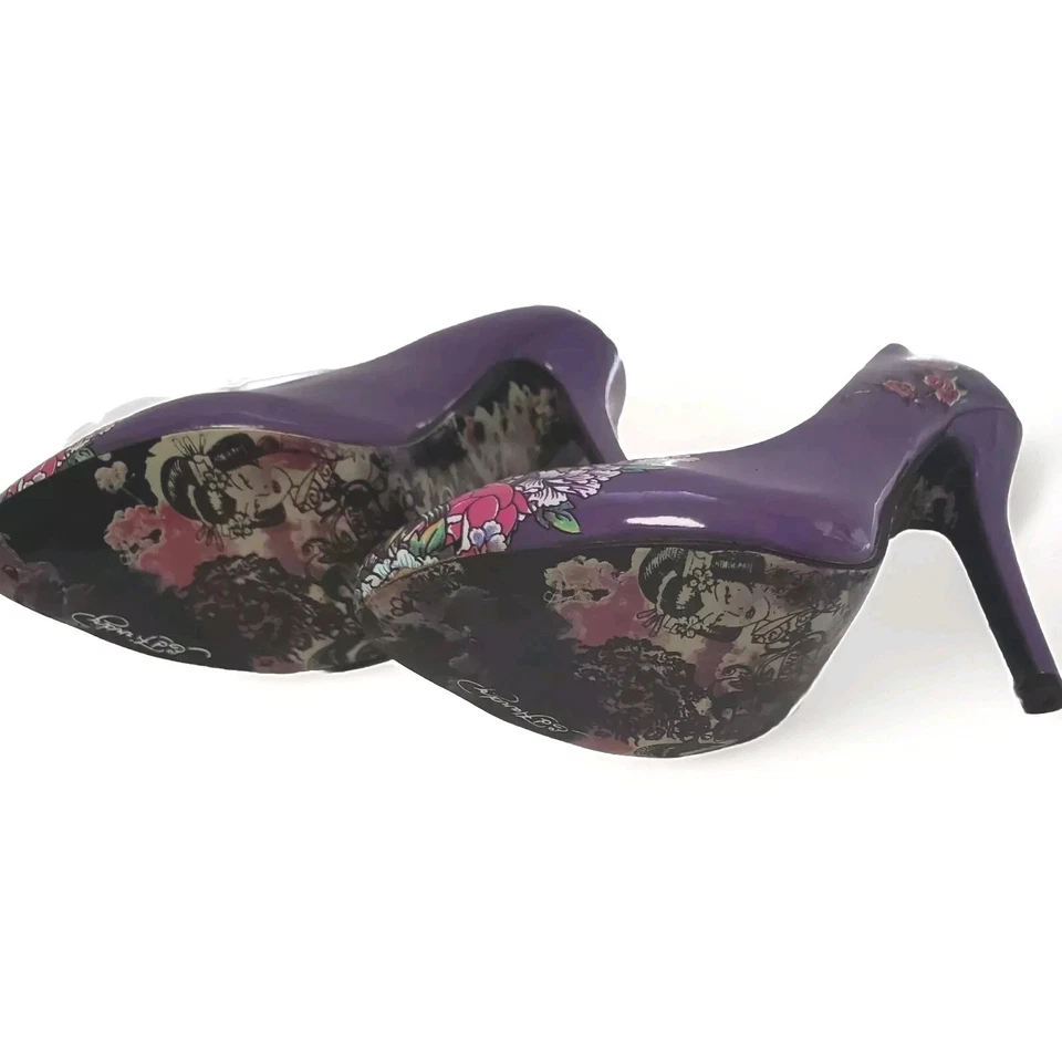 ED HARDY 高级紫色 4.5 英寸高跟鞋 6 码二手状况完好 — 第 4/4 张图片