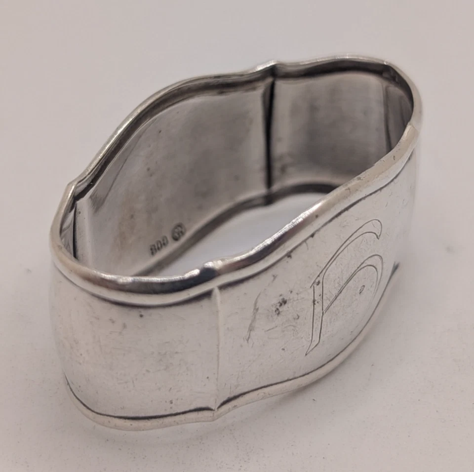 Antique German 800 Silver Napkin Ring "H" initial engraving - Image 3 of 4