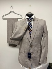 HACKETT LONDON  2PC LINEN/COTTON SLIM GLEN CHECK 40R TRS 32 UNHEMMED  BNWT (0599