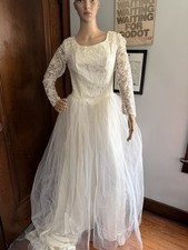 Vintage 50s White Tulle, Lace  Sequins Wedding Gown S Wounded