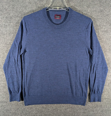 Untuckit Mens XL 100% Extra Fine Merino Wool Blue Classiccore Crew Neck Sweater