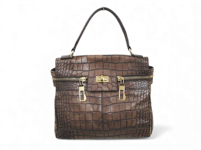 Max Mara MAX MARA Handbag Tote Bag Croco Embossed Gold Hardware Brown Brown
