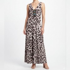 Vintage NY Collection Y2K Leopard Maxi Dress Beaded Boho Chic McBling Large  
